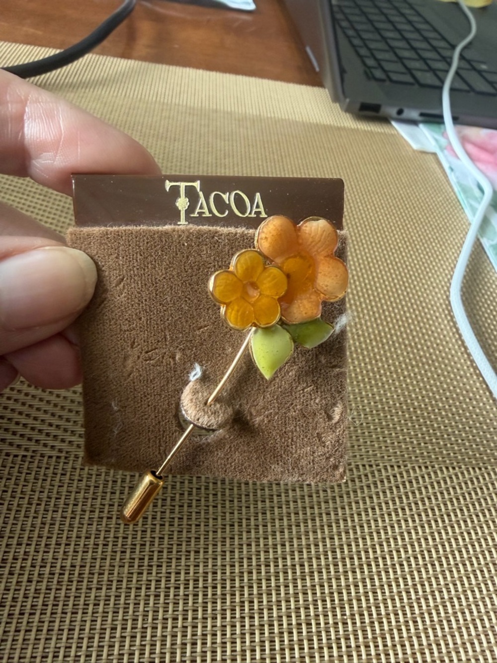 TACOA Vintage Yellow Floral Enamel Stick Pin Lapel Brooch